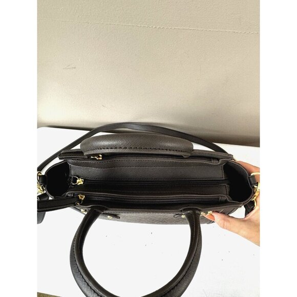 Liz Claiborne Crossbody Bag Top Handle Purse Mocha Brown Geo Print Medium Sized - Picture 4 of 16